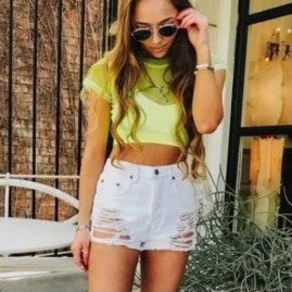 🔵 Emma & Sam Mesh Crop Tee in Neon Yellow Small - Picture 4 of 12